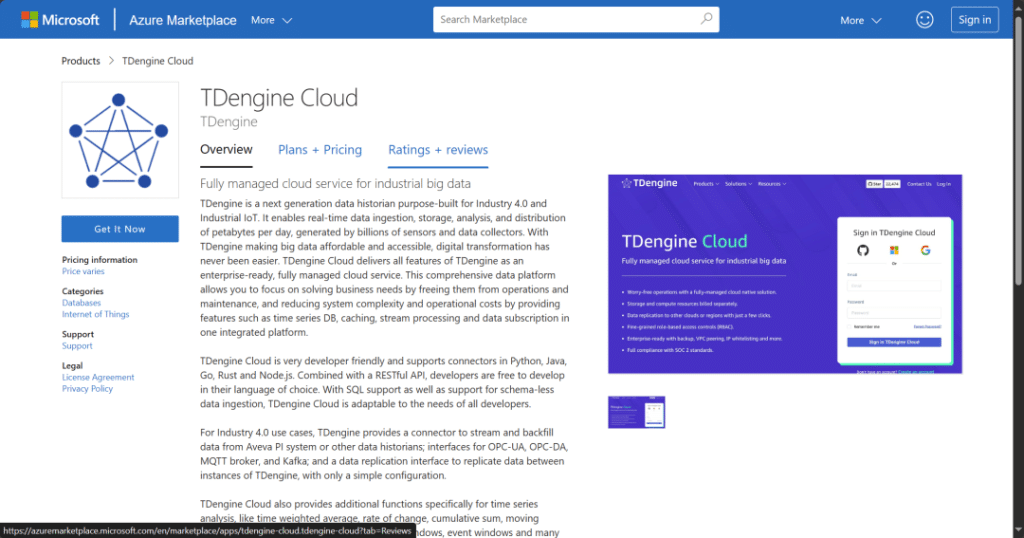 TDengine Cloud 入駐微軟云 Marketplace - TDengine Database 時序數(shù)據(jù)庫 TDengine Cloud 入駐微軟云 Marketplace - TDengine Database 時序數(shù)據(jù)庫